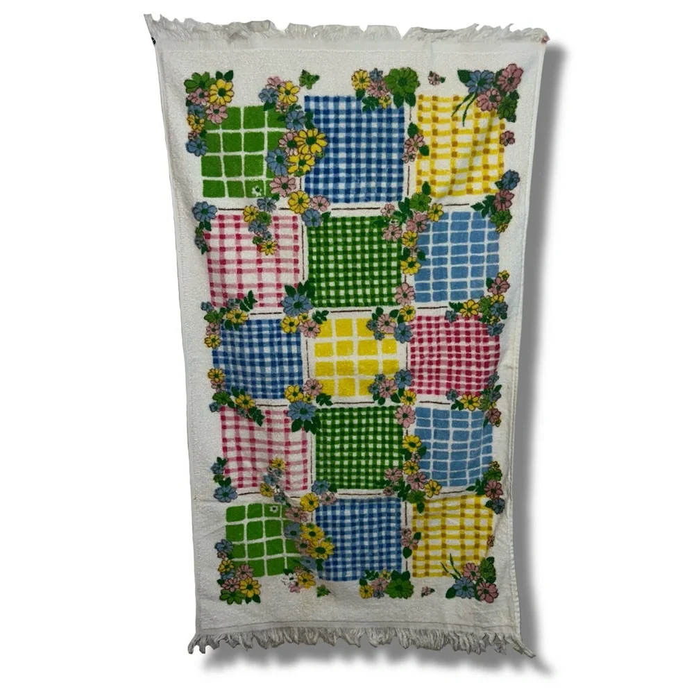 Vtg Floral Gingham Towel